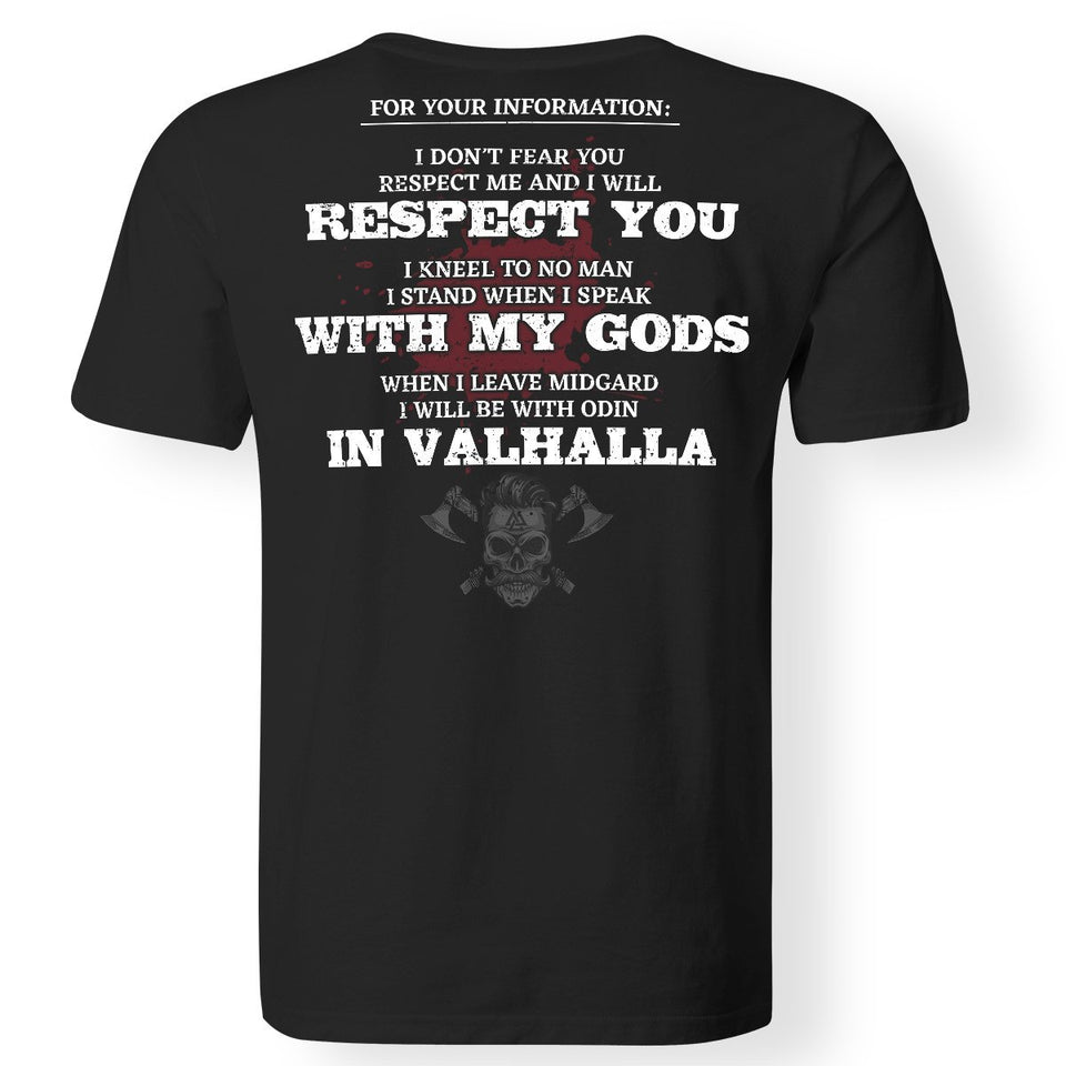 Viking, Norse, Gym t-shirt & apparel, I will be with Odin in Valhalla, BackApparel[Heathen By Nature authentic Viking products]Gildan Premium Men T-ShirtBlack5XL