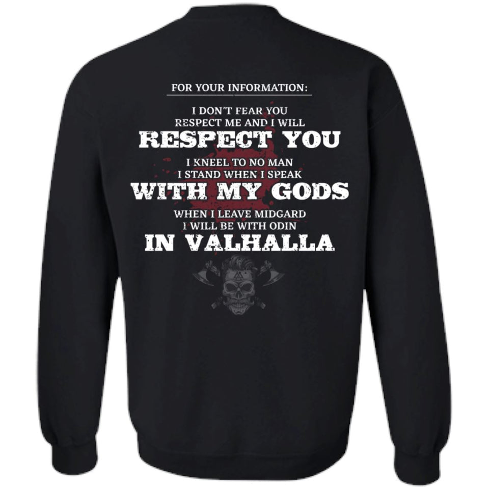 Viking, Norse, Gym t-shirt & apparel, I will be with Odin in Valhalla, BackApparel[Heathen By Nature authentic Viking products]Unisex Crewneck Pullover SweatshirtBlackS