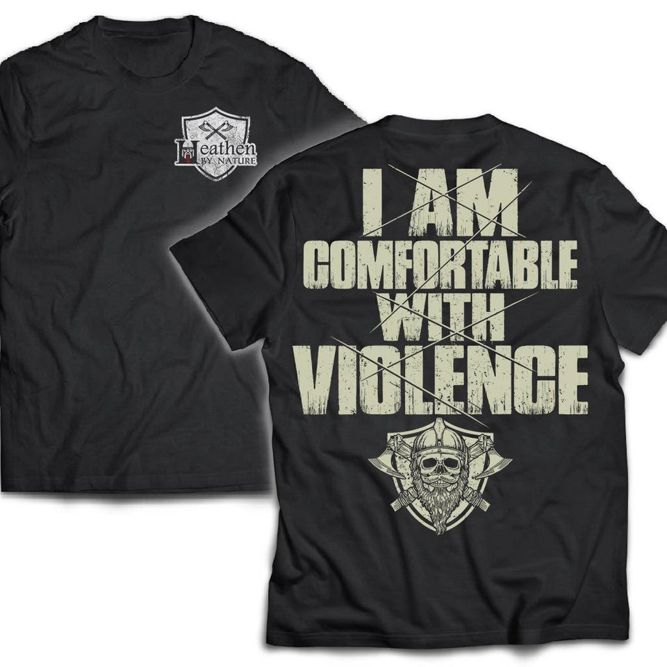 Viking, Norse, Gym t-shirt & apparel, I'm comfortable with violence, double sidedApparel[Heathen By Nature authentic Viking products]Next Level Premium Short Sleeve T-ShirtBlackX-Small