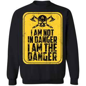 Viking, Norse, Gym t-shirt & apparel, I'm not in danger I'm the danger , frontApparel[Heathen By Nature authentic Viking products]Unisex Crewneck Pullover SweatshirtBlackS