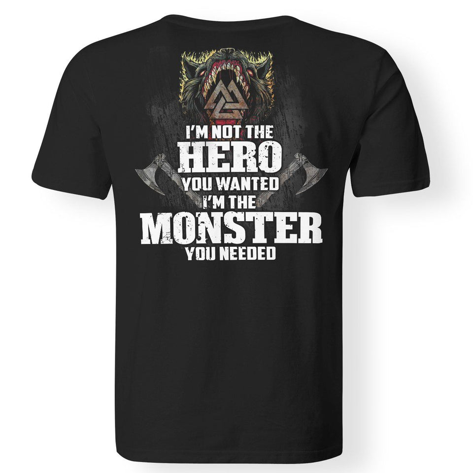 Viking, Norse, Gym t-shirt & apparel, I'm Not The Hero You Wanted, BackApparel[Heathen By Nature authentic Viking products]Premium Men T-ShirtBlackS