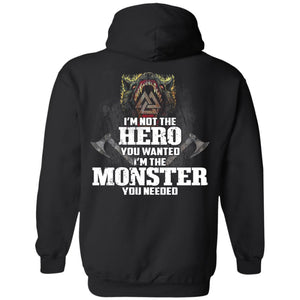 Viking, Norse, Gym t-shirt & apparel, I'm Not The Hero You Wanted, BackApparel[Heathen By Nature authentic Viking products]Unisex Pullover HoodieBlackS