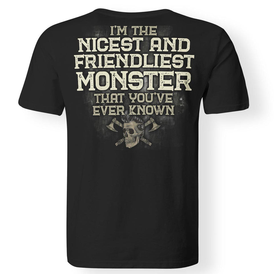 Viking, Norse, Gym t-shirt & apparel, I'm the nicest and friendliest Monster, BackApparel[Heathen By Nature authentic Viking products]Premium Men T-ShirtBlackS