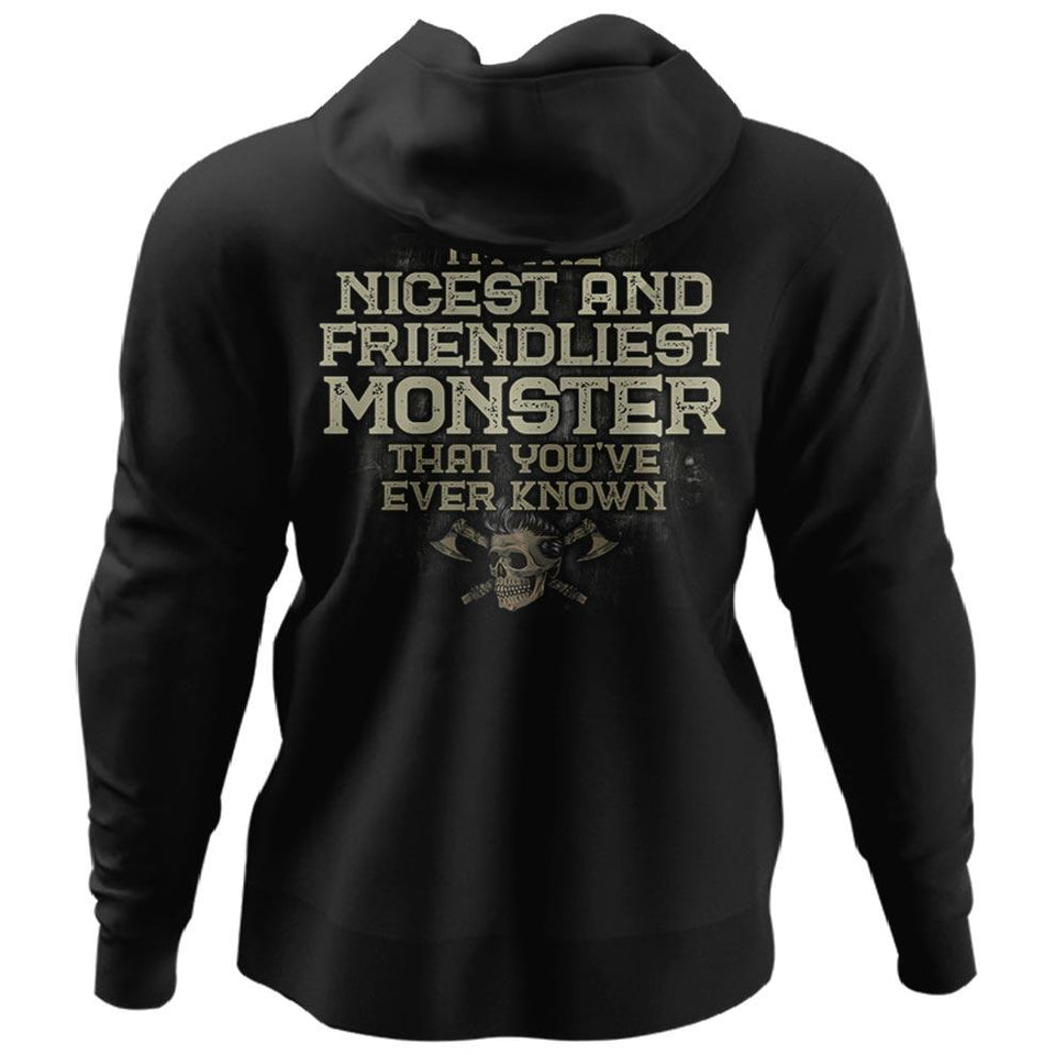 Viking, Norse, Gym t-shirt & apparel, I'm the nicest and friendliest Monster, BackApparel[Heathen By Nature authentic Viking products]Unisex Pullover HoodieBlackS