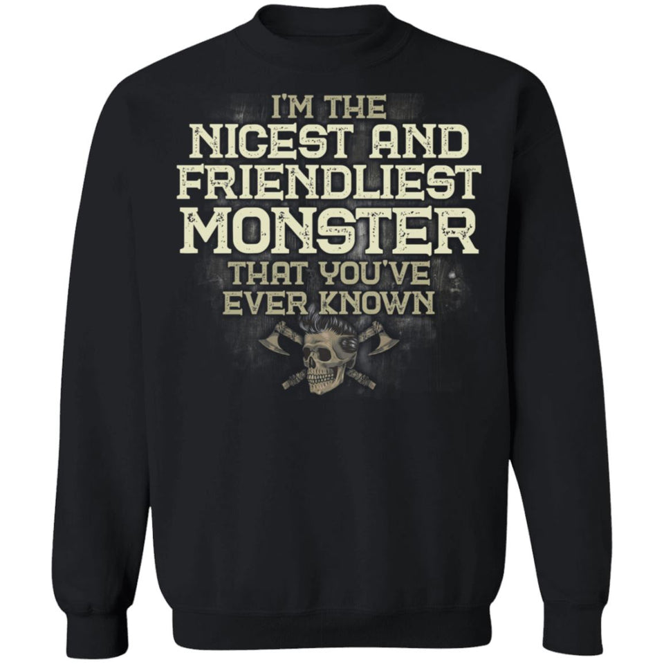 Viking, Norse, Gym t-shirt & apparel, I'm the nicest and friendliest Monster, FrontApparel[Heathen By Nature authentic Viking products]Unisex Crewneck Pullover Sweatshirt 8 oz.BlackS