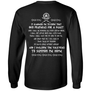 Viking, Norse, Gym t-shirt & apparel, It gladdens me to know that Odin prepares for a feast, backApparel[Heathen By Nature authentic Viking products]Long-Sleeve Ultra Cotton T-ShirtBlackS