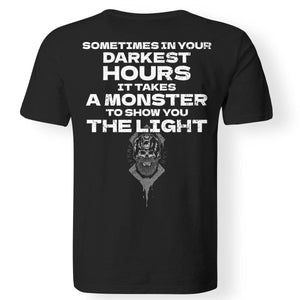 Viking, Norse, Gym t-shirt & apparel, It takes a monster to show you the light, BackApparel[Heathen By Nature authentic Viking products]Gildan Premium Men T-ShirtBlack5XL