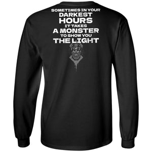 Viking, Norse, Gym t-shirt & apparel, It takes a monster to show you the light, BackApparel[Heathen By Nature authentic Viking products]Long-Sleeve Ultra Cotton T-ShirtBlackS