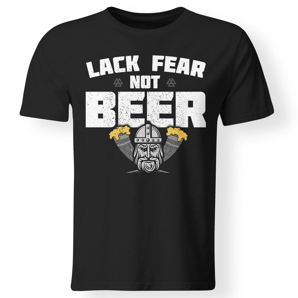 Viking, Norse, Gym t-shirt & apparel, Lack fear not beer, FrontApparel[Heathen By Nature authentic Viking products]Gildan Premium Men T-ShirtBlack5XL