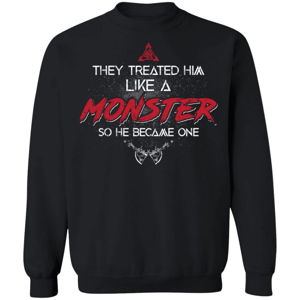 Viking, Norse, Gym t-shirt & apparel, Like a Monster, FrontApparel[Heathen By Nature authentic Viking products]Unisex Crewneck Pullover SweatshirtBlackS
