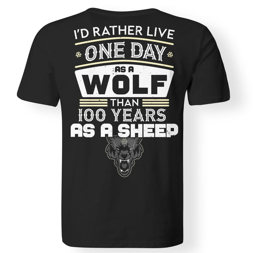 Viking, Norse, Gym t-shirt & apparel, Live, A wolf, BackApparel[Heathen By Nature authentic Viking products]Gildan Premium Men T-ShirtBlack5XL