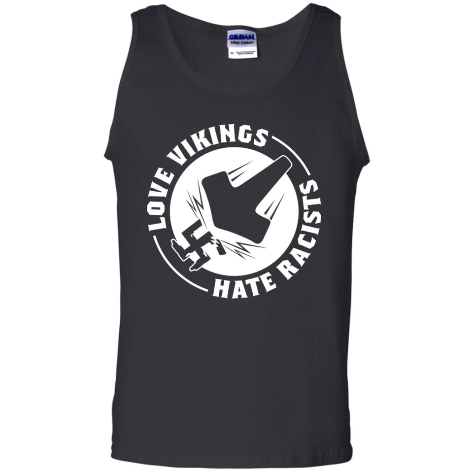 Viking, Norse, Gym t-shirt & apparel, Love Vikings Hate Racists, FrontApparel[Heathen By Nature authentic Viking products]Cotton Tank TopBlackS