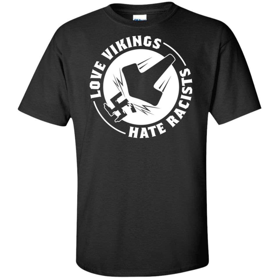 Viking, Norse, Gym t-shirt & apparel, Love Vikings Hate Racists, FrontApparel[Heathen By Nature authentic Viking products]Tall Ultra Cotton T-ShirtBlackXLT