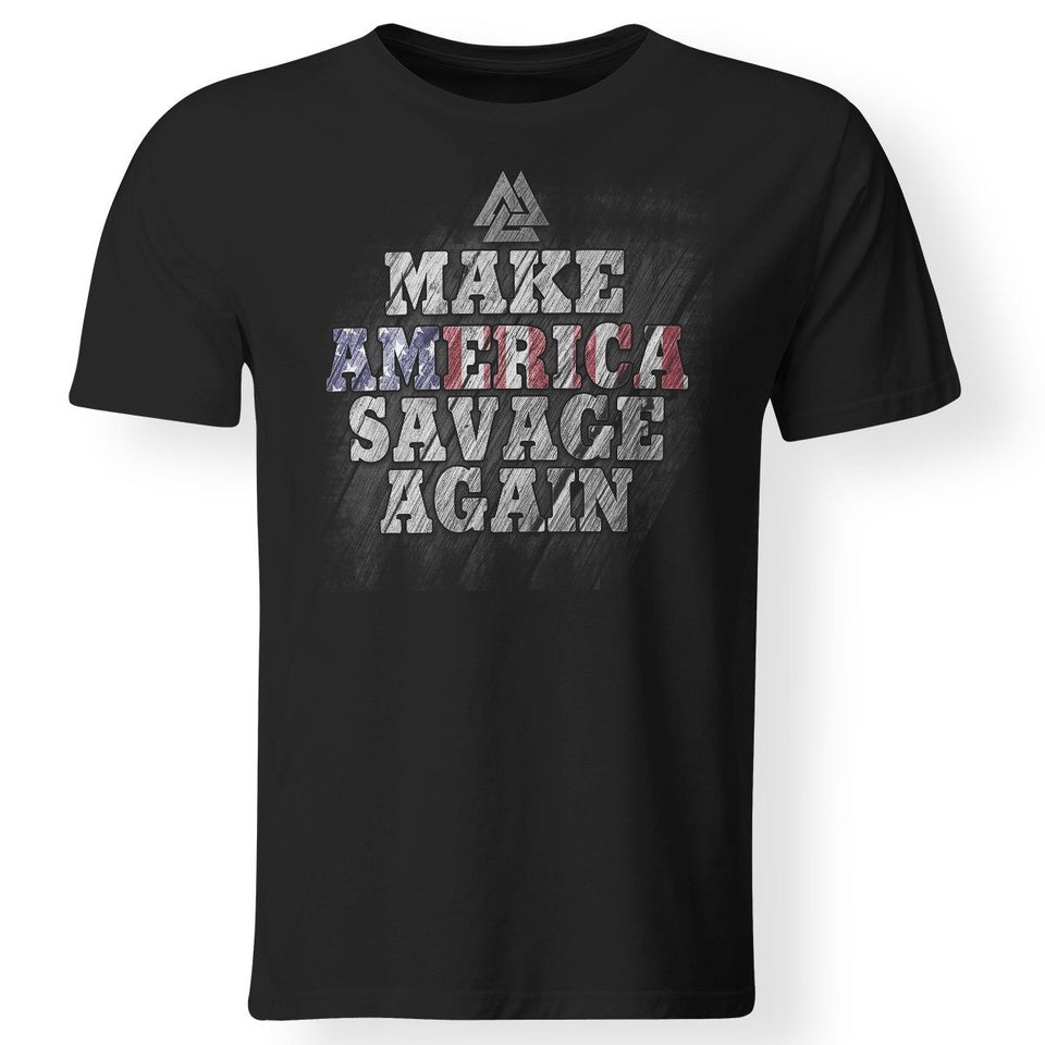 Viking, Norse, Gym t-shirt & apparel, Make America savage again, frontApparel[Heathen By Nature authentic Viking products]Premium Men T-ShirtBlackS