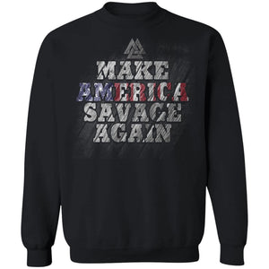 Viking, Norse, Gym t-shirt & apparel, Make America savage again, frontApparel[Heathen By Nature authentic Viking products]Unisex Crewneck Pullover SweatshirtBlackS