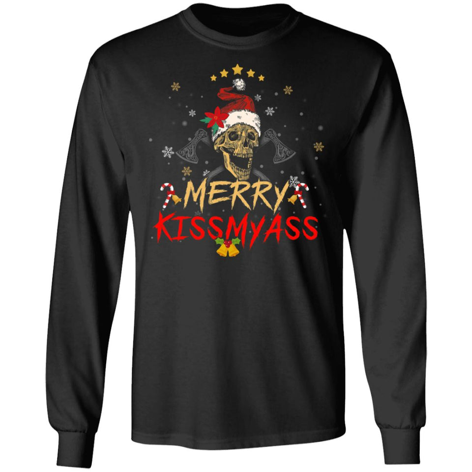 Viking, Norse, Gym t-shirt & apparel, Merry KISSMYASS, FrontApparel[Heathen By Nature authentic Viking products]Long-Sleeve Ultra Cotton T-ShirtBlackS