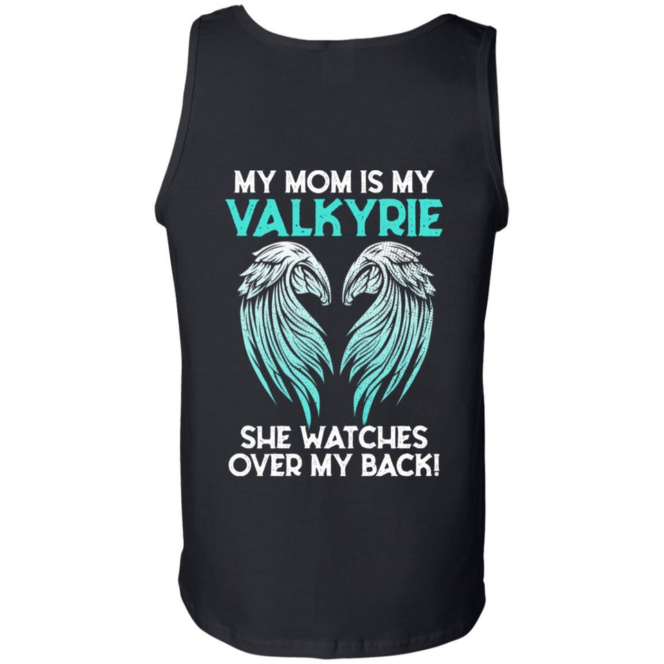 Viking, Norse, Gym t-shirt & apparel, My mom is my valkyrie, BackApparel[Heathen By Nature authentic Viking products]Cotton Tank TopBlackS