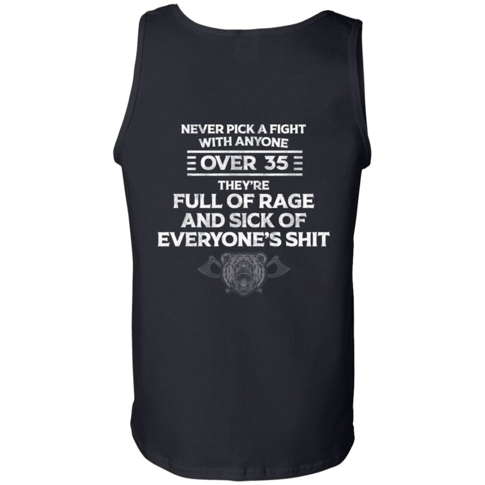 Viking, Norse, Gym t-shirt & apparel, Never pick a fight with anyone over 35, BackApparel[Heathen By Nature authentic Viking products]Cotton Tank TopBlackS