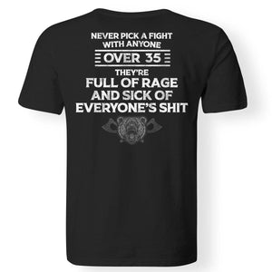 Viking, Norse, Gym t-shirt & apparel, Never pick a fight with anyone over 35, BackApparel[Heathen By Nature authentic Viking products]Gildan Premium Men T-ShirtBlack5XL