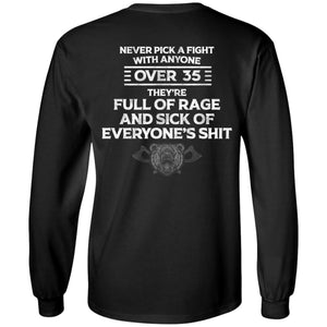 Viking, Norse, Gym t-shirt & apparel, Never pick a fight with anyone over 35, BackApparel[Heathen By Nature authentic Viking products]Long-Sleeve Ultra Cotton T-ShirtBlackS