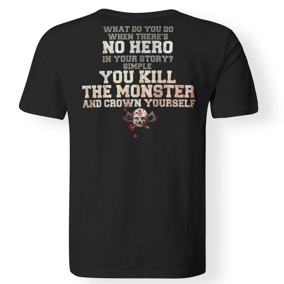 Viking, Norse, Gym t-shirt & apparel, No Hero, BackApparel[Heathen By Nature authentic Viking products]Premium Men T-ShirtBlackS