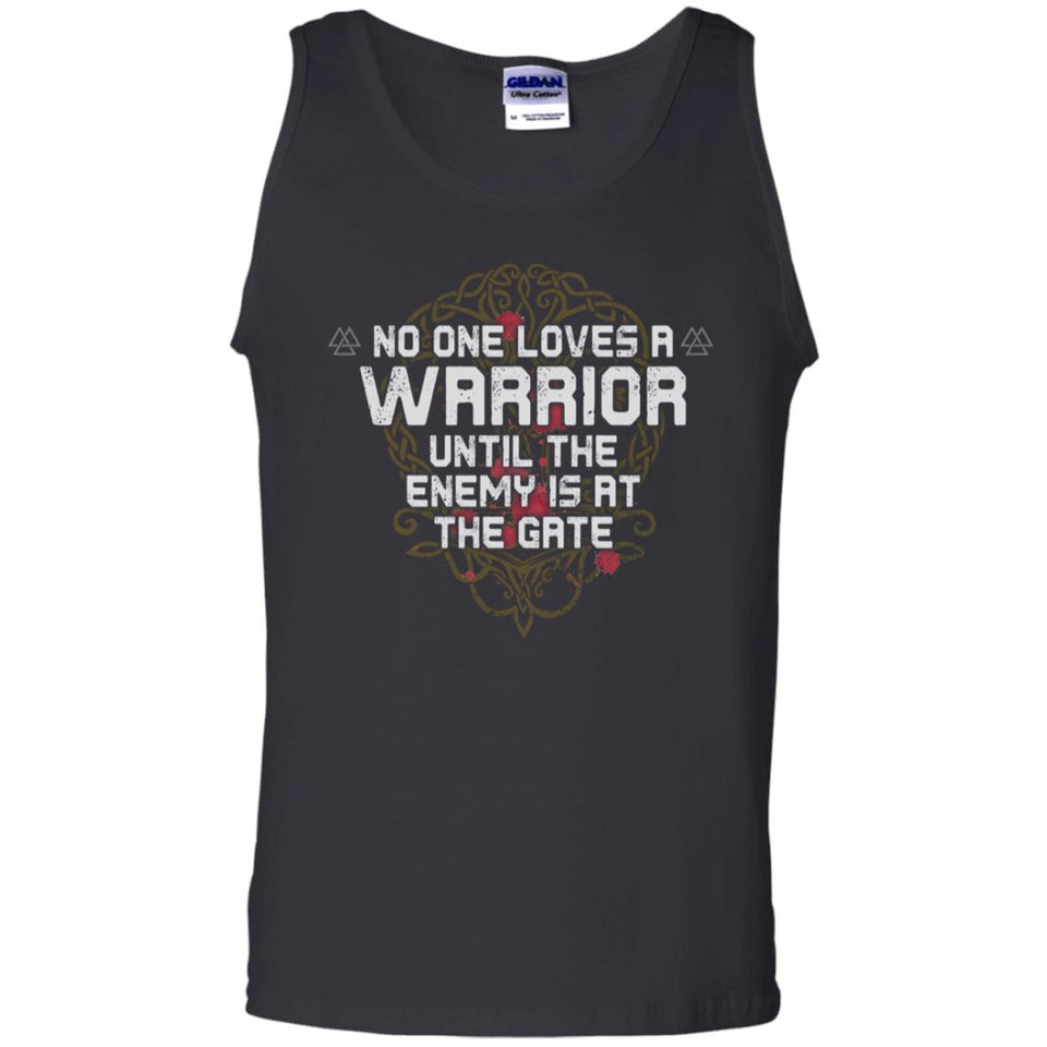 Viking, Norse, Gym t-shirt & apparel, No one loves a warrior until the enemy is at the gate, FrontApparel[Heathen By Nature authentic Viking products]Cotton Tank TopBlackS