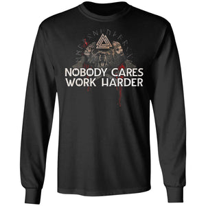 Viking, Norse, Gym t-shirt & apparel, Nobody cares work harder, FrontApparel[Heathen By Nature authentic Viking products]Long-Sleeve Ultra Cotton T-ShirtBlackS