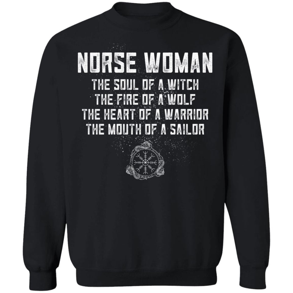 Viking, Norse, Gym t-shirt & apparel, Norse Woman, FrontApparel[Heathen By Nature authentic Viking products]Unisex Crewneck Pullover SweatshirtBlackS