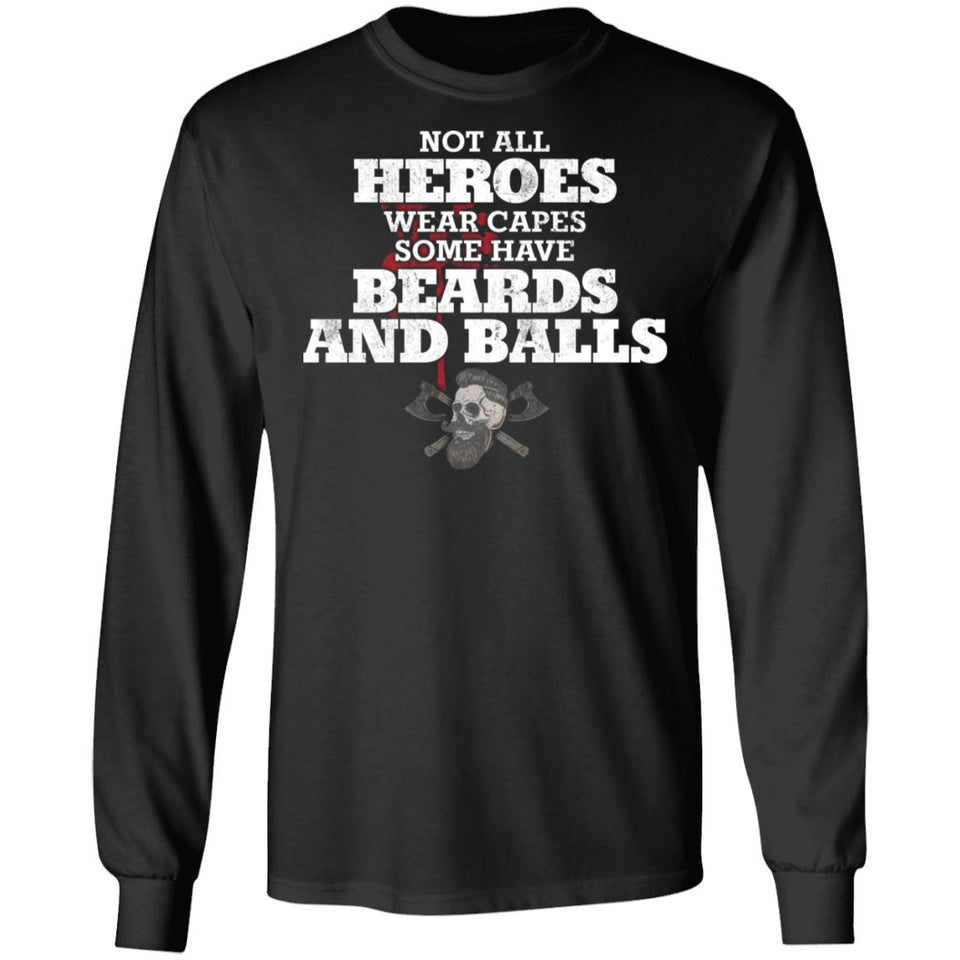 Viking, Norse, Gym t-shirt & apparel, Not all heroes wear capes some have beards and balls, FrontApparel[Heathen By Nature authentic Viking products]Long-Sleeve Ultra Cotton T-ShirtBlackS