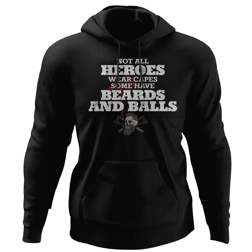 Viking, Norse, Gym t-shirt & apparel, Not all heroes wear capes some have beards and balls, FrontApparel[Heathen By Nature authentic Viking products]Unisex Pullover HoodieBlackS