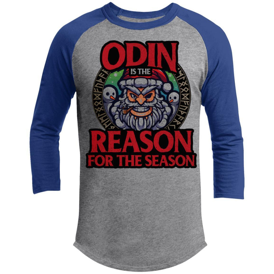 Viking, Norse, Gym t-shirt & apparel, Odin is the reason for the season, FrontT-Shirts[Heathen By Nature authentic Viking products]Heather Grey/RoyalX-Small