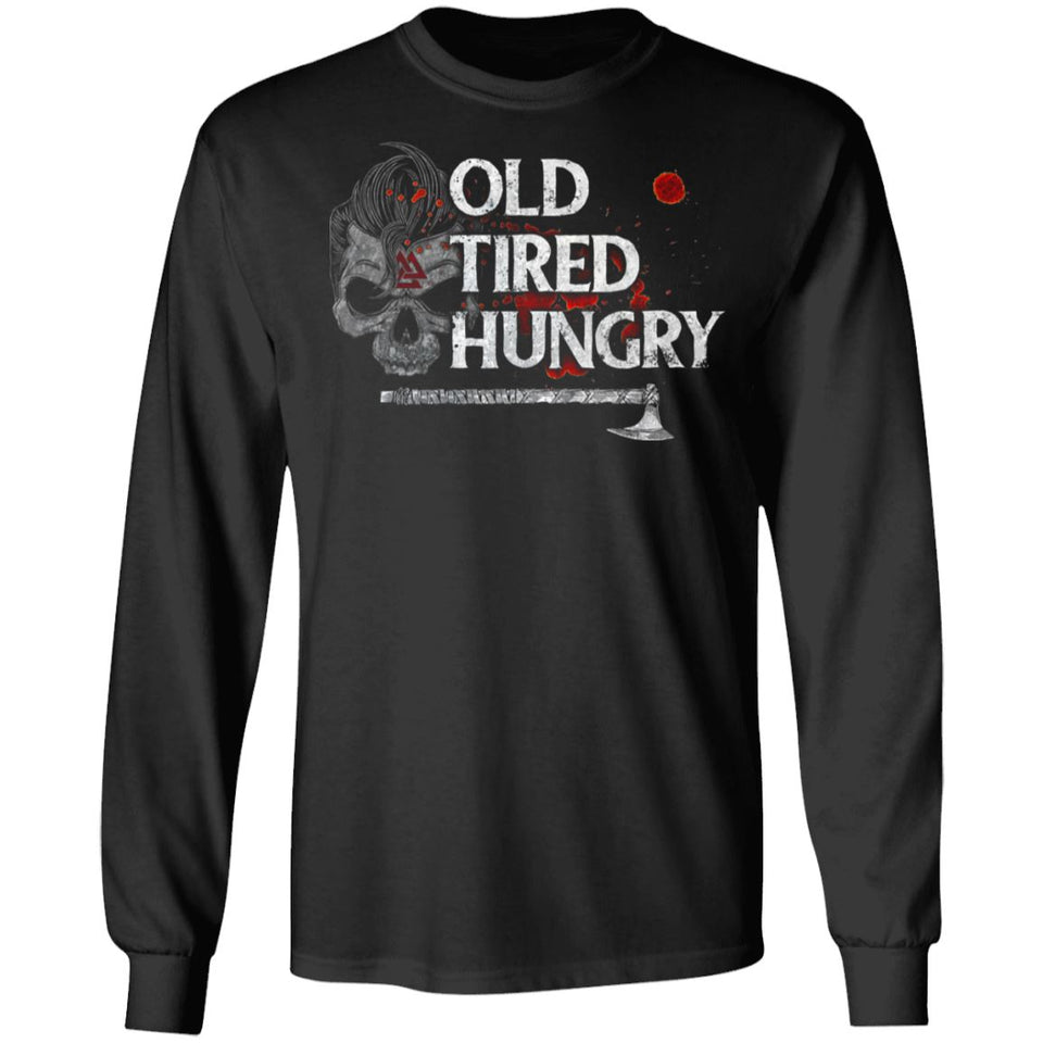 Viking, Norse, Gym t-shirt & apparel, Old Tired Hungry, FrontApparel[Heathen By Nature authentic Viking products]Long-Sleeve Ultra Cotton T-ShirtBlackS
