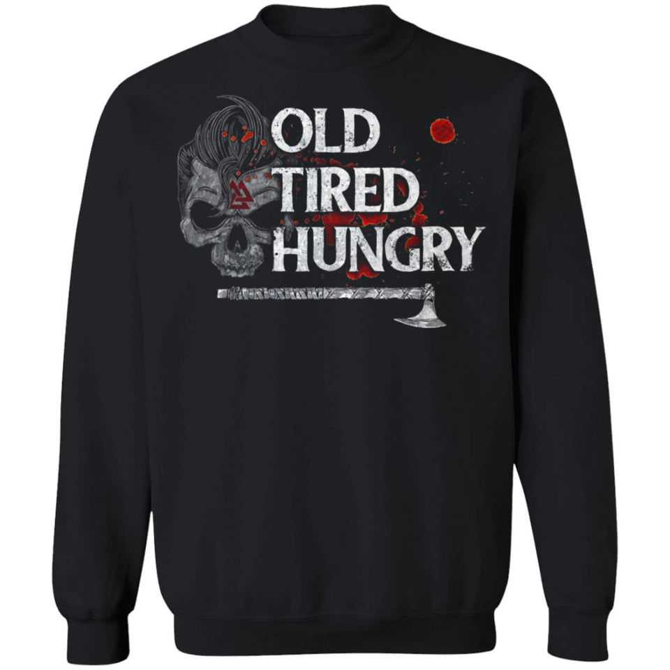 Viking, Norse, Gym t-shirt & apparel, Old Tired Hungry, FrontApparel[Heathen By Nature authentic Viking products]Unisex Crewneck Pullover Sweatshirt 8 oz.BlackS