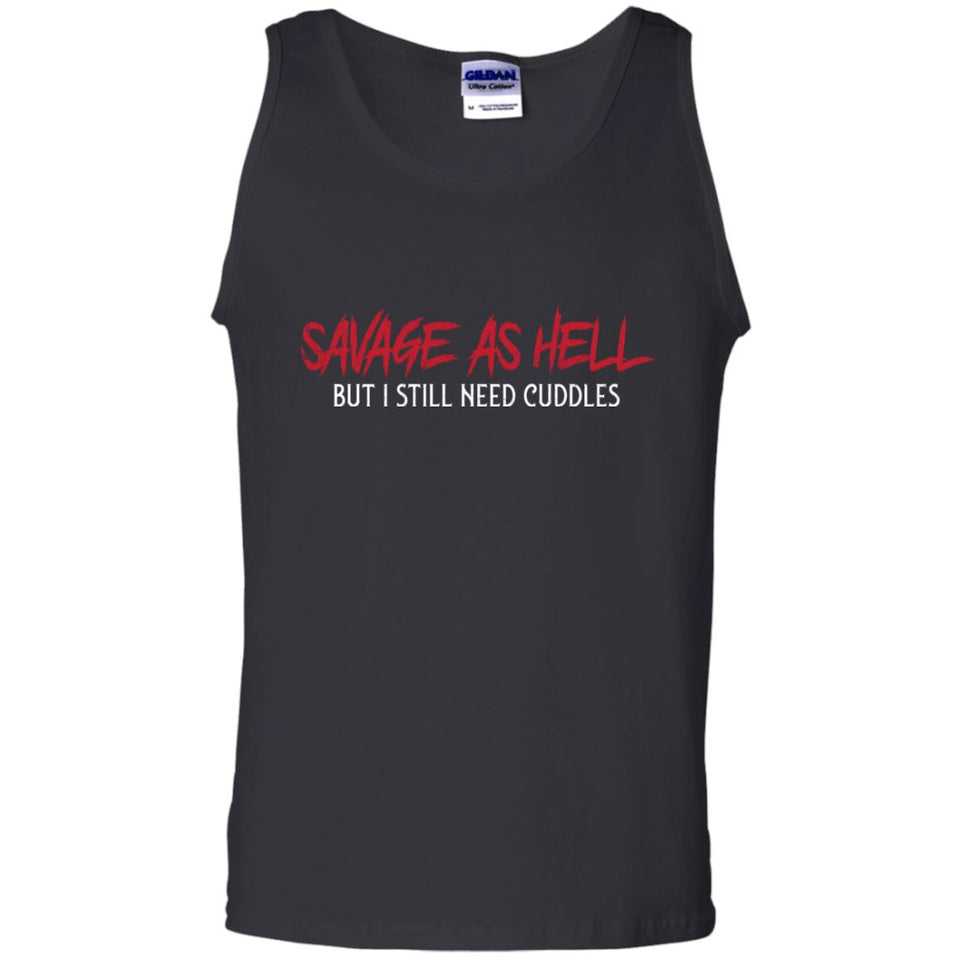 Viking, Norse, Gym t-shirt & apparel, Savage as hell, FrontApparel[Heathen By Nature authentic Viking products]Cotton Tank TopBlackS