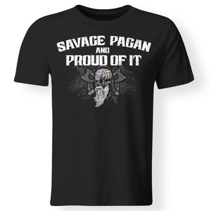 Viking, Norse, Gym t-shirt & apparel, Savage pagan and proud of it, FrontApparel[Heathen By Nature authentic Viking products]Gildan Premium Men T-ShirtBlack5XL