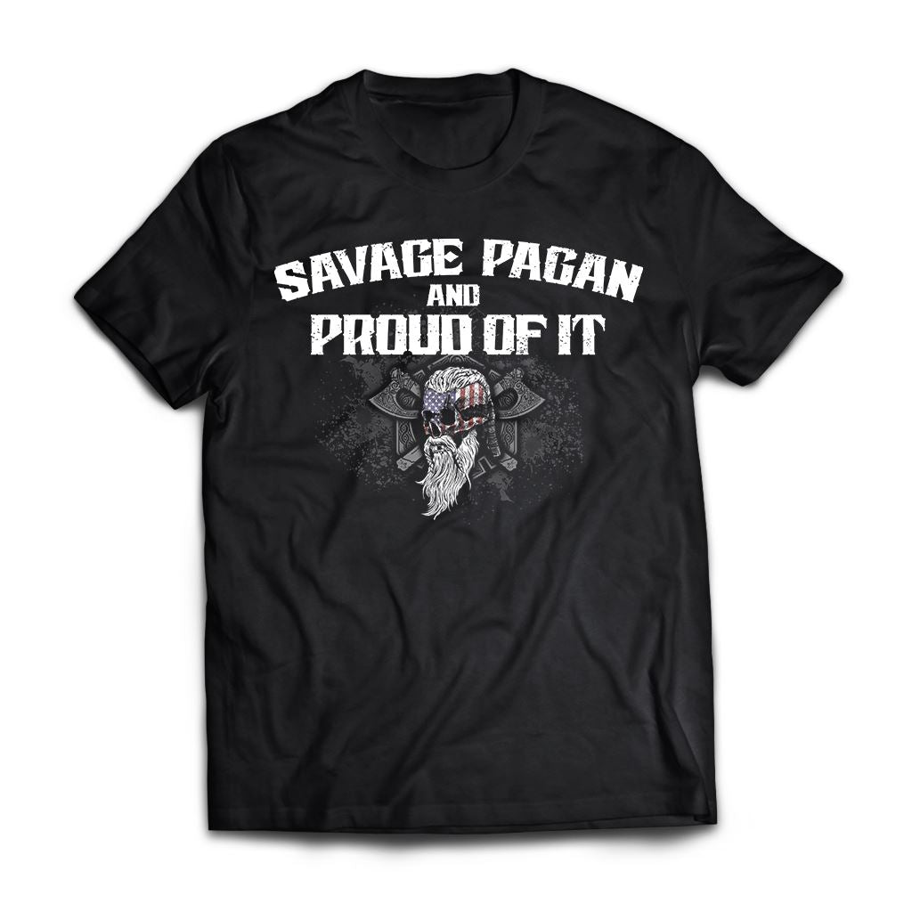 Viking, Norse, Gym t-shirt & apparel, Savage pagan and proud of it, FrontApparel[Heathen By Nature authentic Viking products]Premium Short Sleeve T-ShirtBlackX-Small