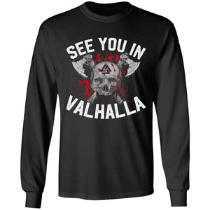 Viking, Norse, Gym t-shirt & apparel, See you in Valhalla, frontApparel[Heathen By Nature authentic Viking products]Long-Sleeve Ultra Cotton T-ShirtBlackS