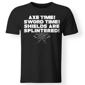 Viking, Norse, Gym t-shirt & apparel, Shields are splintered, FrontApparel[Heathen By Nature authentic Viking products]Gildan Premium Men T-ShirtBlack5XL