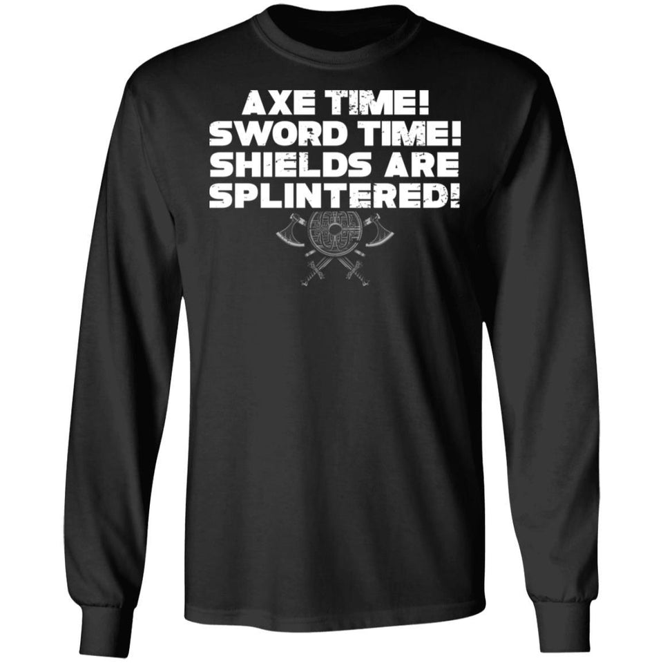 Viking, Norse, Gym t-shirt & apparel, Shields are splintered, FrontApparel[Heathen By Nature authentic Viking products]Long-Sleeve Ultra Cotton T-ShirtBlackS