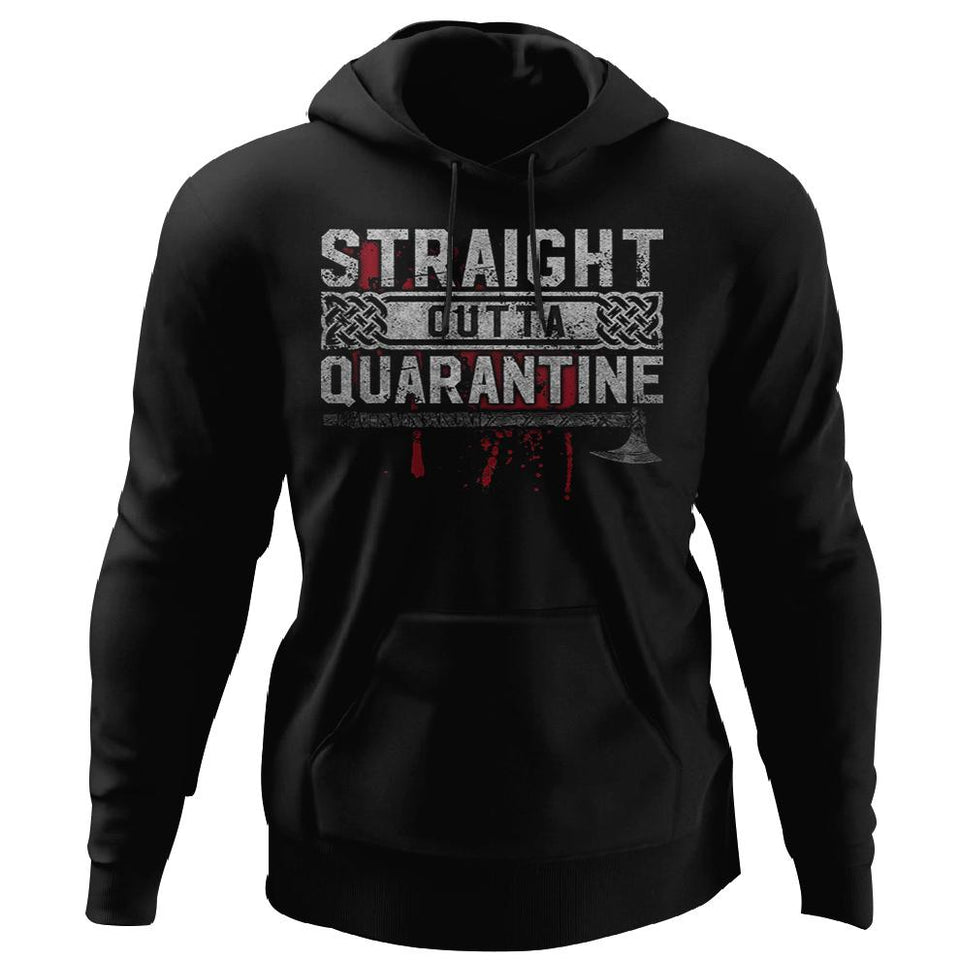 Viking, Norse, Gym t-shirt & apparel, Straight Outta Quarantine, FrontApparel[Heathen By Nature authentic Viking products]Unisex Pullover HoodieBlackS