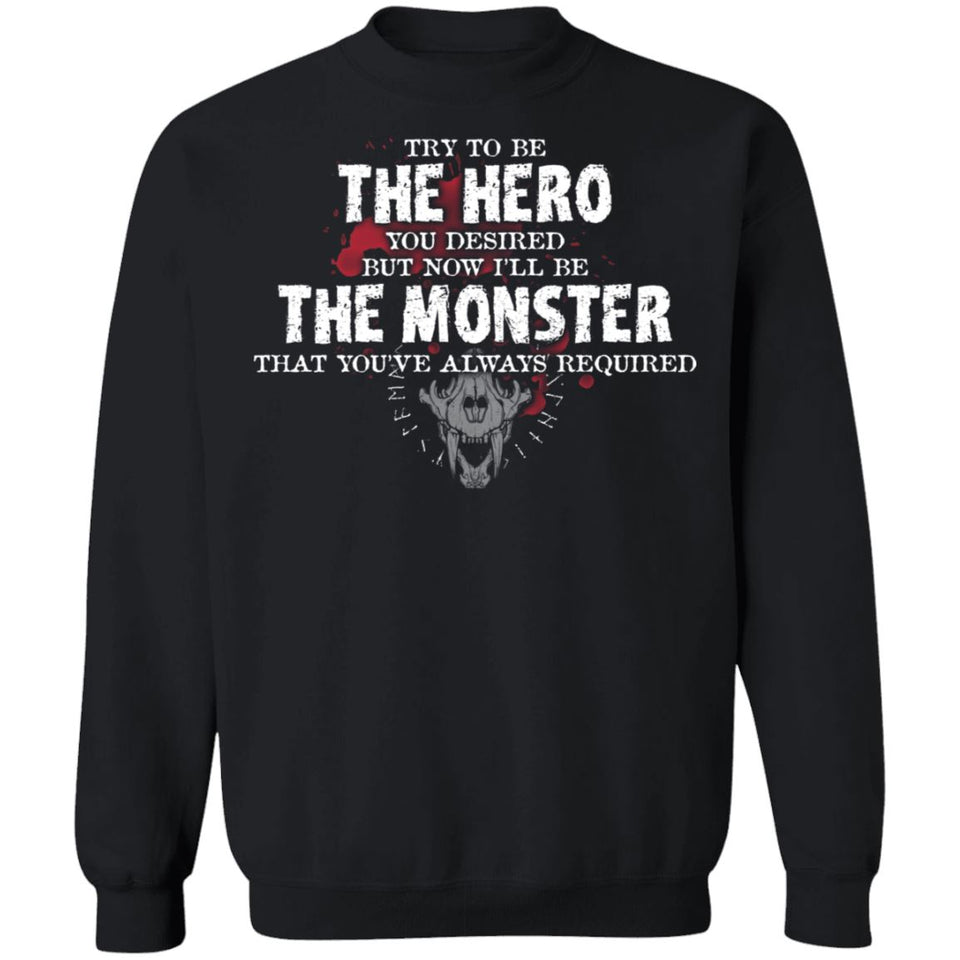 Viking, Norse, Gym t-shirt & apparel, The Monster, FrontApparel[Heathen By Nature authentic Viking products]Unisex Crewneck Pullover SweatshirtBlackS