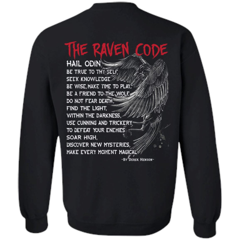 Viking, Norse, Gym t-shirt & apparel, The Raven Code, BackApparel[Heathen By Nature authentic Viking products]Unisex Crewneck Pullover SweatshirtBlackS