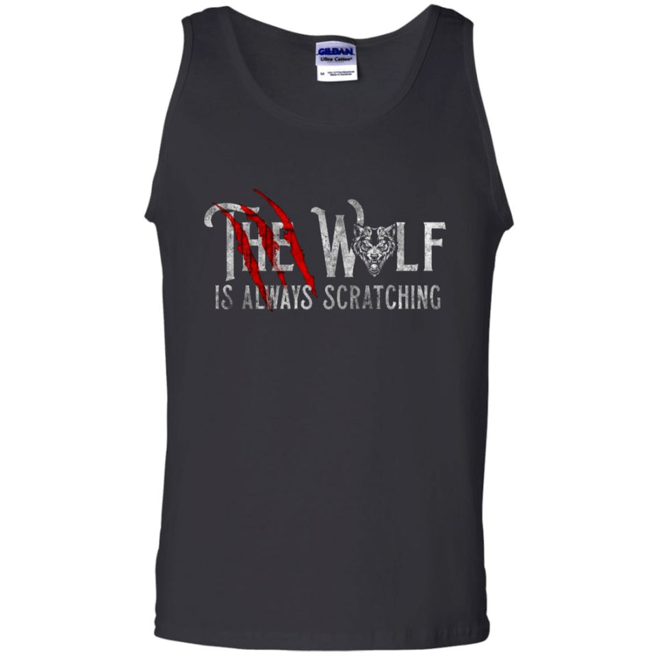 Viking, Norse, Gym t-shirt & apparel, The wolf is always scratching, frontApparel[Heathen By Nature authentic Viking products]Cotton Tank TopBlackS