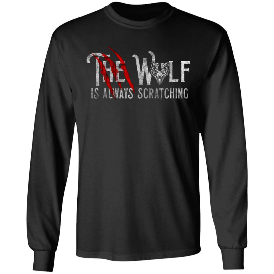 Viking, Norse, Gym t-shirt & apparel, The wolf is always scratching, frontApparel[Heathen By Nature authentic Viking products]Long-Sleeve Ultra Cotton T-ShirtBlackS