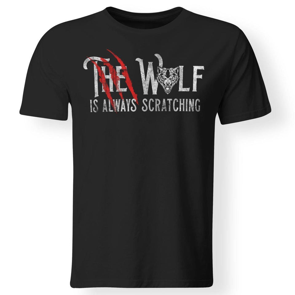 Viking, Norse, Gym t-shirt & apparel, The wolf is always scratching, frontApparel[Heathen By Nature authentic Viking products]Premium Men T-ShirtBlackS