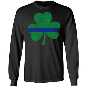 Viking, Norse, Gym t-shirt & apparel, Thin Blue Line St. Patrick's Shamrock, FrontApparel[Heathen By Nature authentic Viking products]Long-Sleeve Ultra Cotton T-ShirtBlackS