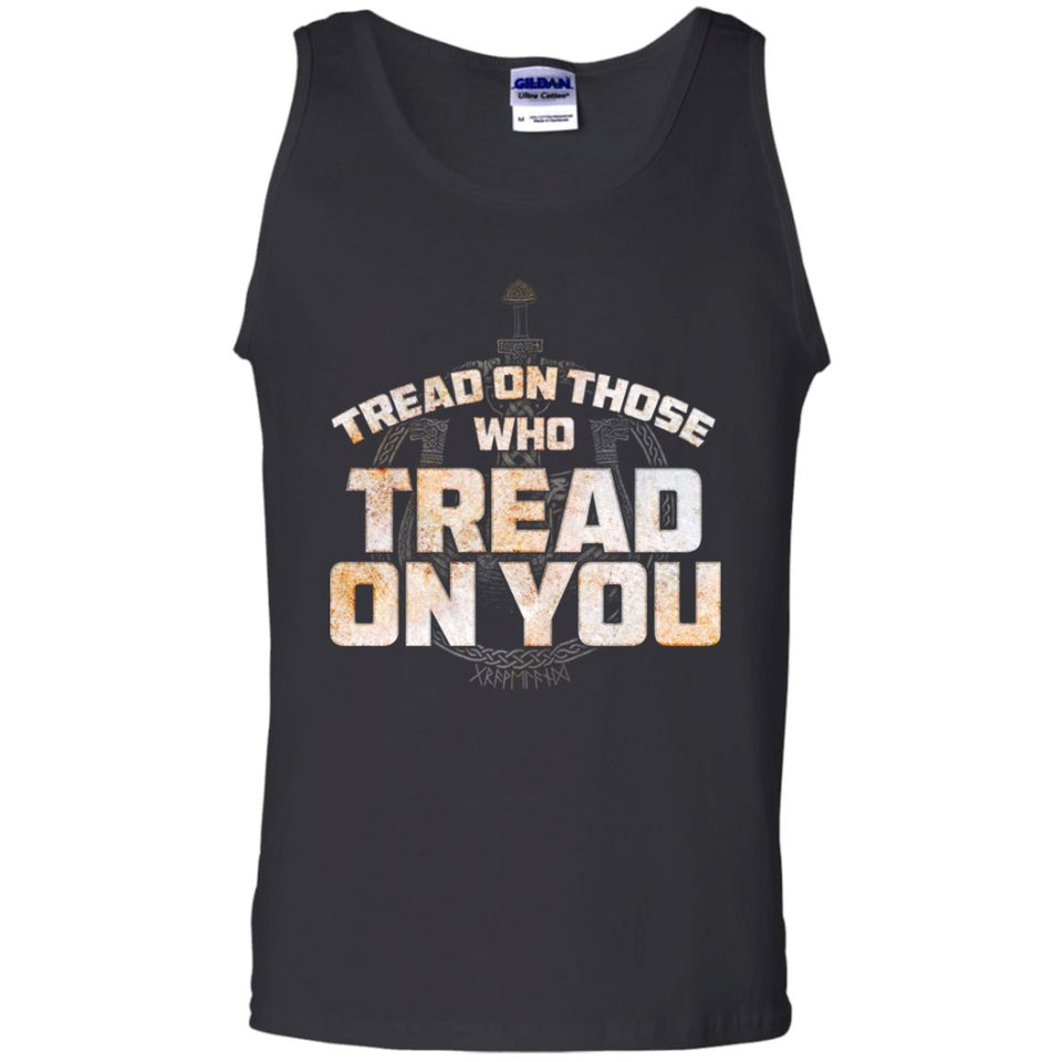 Viking, Norse, Gym t-shirt & apparel, Tread On Those Who Tread On You, FrontApparel[Heathen By Nature authentic Viking products]Cotton Tank TopBlackS