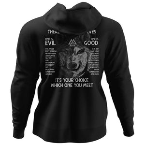 Viking, Norse, Gym t-shirt & apparel, Two wolves, BackApparel[Heathen By Nature authentic Viking products]Unisex Pullover HoodieBlackS