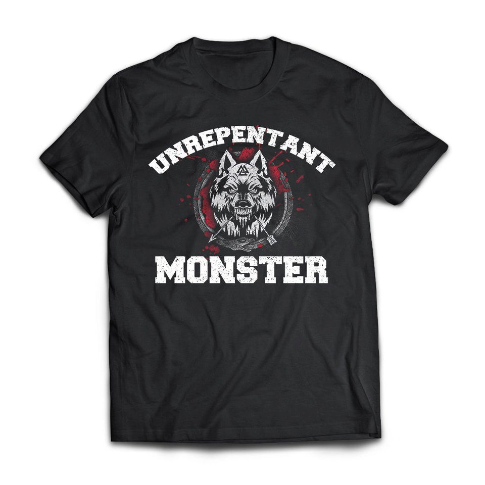 Viking, Norse, Gym t-shirt & apparel, Unrepentant Monster, FrontApparel[Heathen By Nature authentic Viking products]Next Level Premium Short Sleeve T-ShirtBlackX-Small