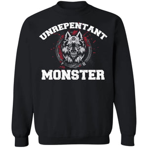 Viking, Norse, Gym t-shirt & apparel, Unrepentant Monster, FrontApparel[Heathen By Nature authentic Viking products]Unisex Crewneck Pullover SweatshirtBlackS